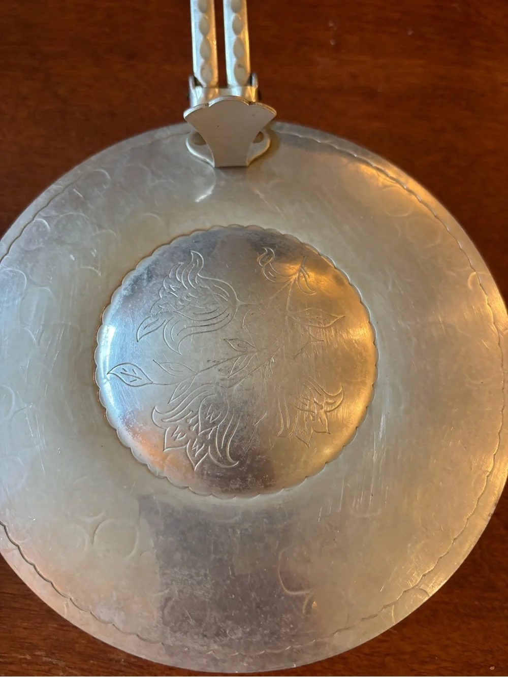 vintage hammered aluminum silent butler or crumb catcher